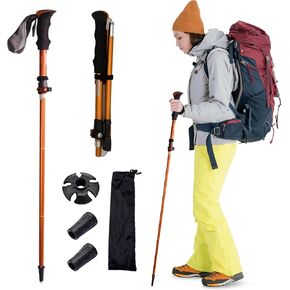Collapsible Trekking Pole for Hiking 1-Pack, Ultra Lightweight Hiking Pole for Women and Men, Come with Terrain Accessories and Quick Lock System, Camping, Mountaining, Walking, Orange