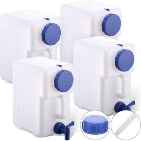 Maxdot 4 Pcs Portable Water Container with Spigot Camping Water Container Water Storage Carrier 4 Gallon Large Water Tank with Faucet Emergency Water Storage for Outdoor Picnic Hiking Car Driving