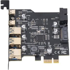 5 Port PCIe to USB 3.2 Card, 20Gbps Expansion Card, 3 USB Type A 2 USB Type C for OS X PC with Desktop PC PCIe USB Card