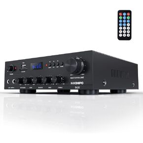 Stereo Receiver & Amplifier Home Audio Bluetooth Amp, Bluetooth 5.0, 500Wx2, 2.1 Channel, with Echo/Balance Knobs, w/USB/SD/RCA/MIC/FM in & RCA Out, w/Remote Control for Garage/Party/Supermarket-SA20