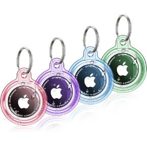 4 Pack Airtag Holder,AirTag Case with Keychain,Lightweight Anti-Scratch, Easy Installation,Shockproof & Dustproof for Pet Tracking, Bags,Luggage,Keys,Kids,Pet Collar (Blue+Pink+Green+Purple)