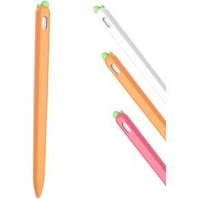 Cute Carrot Design Case for A pple Pencil 2nd Generation,Split Soft Silicone Protective Cover Accessories,Shockproof and Washable iPencil Case Sleeve Soft Grip Pouch Holder (Orange)