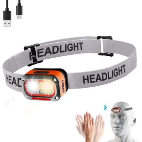 Headlamp Rechargeable, LED Head Lamp Flashlight, 150° Wide Beam Headband Light, 45° Adjustable, 400 Lumen Super Bright, IPX4 Waterproof, Motion Sensor, 5 Modes for Running, Fishing, Hiking, Camping