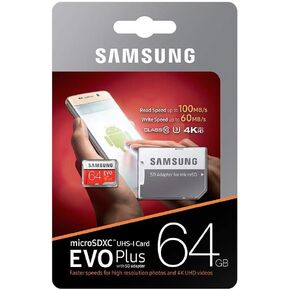 Samsung 64GB MicroSDXC EVO Plus Memory Card w/Adapter, (MB-MC64GA/EU)