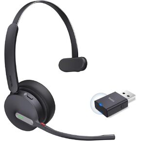 Yealink WH64 Hybrid Mono Wireless Headset with DECT Dongle, 492ft Range,Teams Zoom,Skype, UC Bluetooth Single On Ear Headphones with 3X Noise Cancelling Mic, 26H Talk Time, Office PC, Computer, Phone