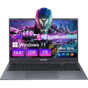 Laptop, 12GB LPDDR5 RAM, 1TB SSD, 15.6 Inch Laptop Computer, Win 11 Pro, N95 Quad Core Processor, Up to 3.4GHz, Preinstall Office Pro Plus 2024, WiFi 5, BT 5.0, USB-C, Webcam, Fingerprint