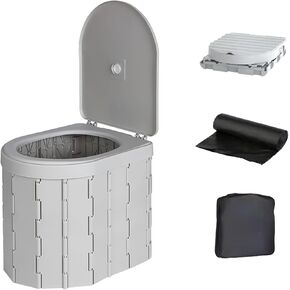 Portable Toilet, Camping Toilet for Adults with Lid, XL Folding Travel Toilet with Bags for Emergency Use, Foldable Portable Potty for Outdoor Camp, Road Trip, Hiking, Car and Truck Drivers