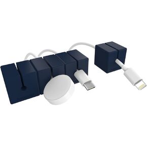 Function101 Magentic Cable Blocks (New Version) Extra Weighted & Movable Cord Holder/Cable Organizer - Flexible Silicone Blocks for Desk, Home, Office, Nightstand (Navy, 4 Pack)