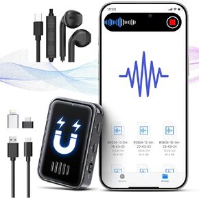 128G Magnetic Voice Recorder,Voice Recorder with Playback,Portable Digital Audio Recorder with 2330H Store,MP3 Player,Recording Device for Work, Meetings,Interviews,Lectures