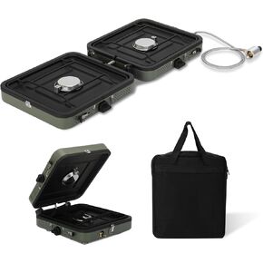 2 Burner Folding Camping Stove with Griddle，Portable Folding Camp Stove with 2 adjustable burners ，Camping stove for camping, propane stove for camping，2 burner camping stove foldable