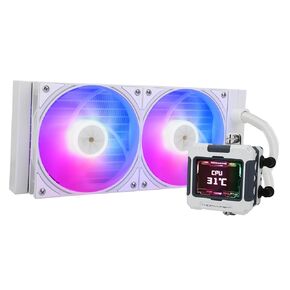 FW240 White ARGB V2 CPU Water Cooler with 2 PWM Fans with 2000RPM,IPS LCD Screen with 320 * 240 Resolution,Liquid CPU Cooler,CPU PC Aio Cooler for AMD:AM4/AM5/Intel LGA1700