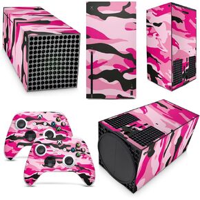 GNG Pink Camo Skins Compatible with Xbox Series X Console Decal Vinal Sticker + 2 Controller Set
