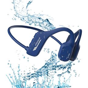 Bone Conduction Headphones IP68 Swimming Waterproof Dustproof Sweatproof MP3 Player Headset Underwater Music Player 8GB 1000 Songs, Open-Ear Wireless Earphones Bluetooth 5.3 with Mic - Blue