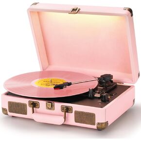 Vinyl Record Player, 3-Speed Bluetooth Suitcase Portable Belt-Driven Record Player with Built-in Speakers & LED Light, Vintage Record Player Support RCA Line-Out AUX Input Headphone Jack