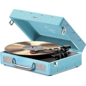 Mixx Revival 55 Portable Suitcase Vinyl Record Player with Built-in Stereo Speakers, Bluetooth Input & Output, 33 1/3 & 45 RPM Speeds with Adapter, AT3600L Cartridge, Retro Style, AC Adapter