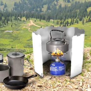 Camping Stove Windscreen, 8 Plates, Backpacking Wind Guard Shield for Hiking, Picnic, Japard Aluminum Portable with Carrying Bag, Outdoor Butane Burner