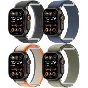 4 Pack Nylon Bands Compatible with Apple Watch Ultra 2/Ultra Band 49mm 46mm 45mm 44mm Men Women, Sport Breathable Trail Loop+Alpine Loop Bands Replacement for iWatch Series 10 9 8 7 6 SE 5 4 3 2 Ultra