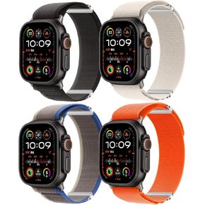 4 Pack Nylon Bands Compatible with Apple Watch Ultra 2/Ultra Band 49mm 46mm 45mm 44mm Men Women, Sport Breathable Trail Loop+Alpine Loop Bands Replacement for iWatch Series 10 9 8 7 6 SE 5 4 3 2 Ultra