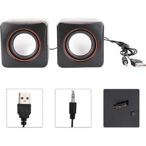 Airshi Plastic Desktop Speaker, Mini USB Speaker, Black Computer for Laptop (Binaural)