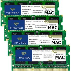 Timetec 16GB KIT(4x4GB) Compatible for Apple DDR3 1333MHz PC3-10600 CL9 for iMac (Mid 2010 27 inch, Mid 2011 21.5/27 inch) SODIMM Memory Module MAC RAM Upgrade for iMac 11,3 / iMac 12,1 / iMac 12, 2