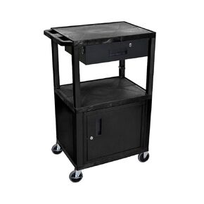 LUXOR WT42C2E-B/WTD 42" H AV Cart - 3 Shelves Cab Drawer - Black, 4" Ball Bearing Casters with Two Locking Brake, Multipurpose Storage for Video Projector, TV, Laptop