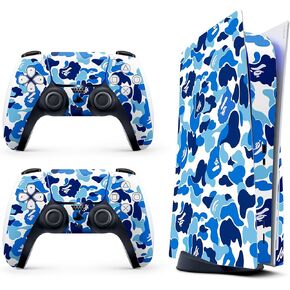 HK Studio Blue Camo Decal Sticker Skin Specific Cover for Both PS5 Disc Edition and Digital Edition - Waterproof, No Bubble, Including 2 Controller Skins and Console Skin