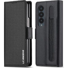 Wallet Pu Leather Case for Samsung Galaxy Z Fold 4,Magnetic Closure Pu Leather with Pen Slot, Cash Slot & Screen Protector Cover Case for Samsung Galaxy Z Fold 4 (Brown)