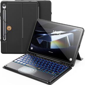 INFILAND Keyboard Case for Samsung Galaxy Tab S9/S9 FE with 7-Color Backlight & High Precision Trackpad, Slim and Portable Detachable Folder Style Keyboard Case for Tab S9 11" / S9 FE 10.9",Black