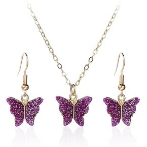 Pingyongchang Butterfly Necklace Earrings for Women Minimalist Cubic Zircons Gold Butterfly Pendant Earrings Necklace Cute Crystal Butterfly Jewelry Set for Women Girls Gifts Jewelry
