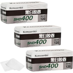 SHD 400, 120 Roll Film, Black and White Print Film ISO 400 3-Pack + Microfiber Cleaning Cloth