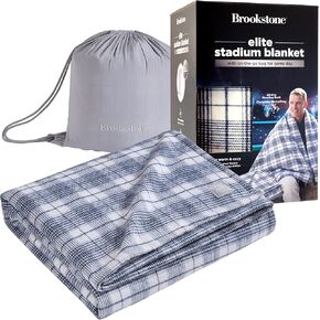 Brookstone Elite Stadium Blanket – Oversized Waterproof Outdoor Blanket 70'' x 60'' - Brushed Flannel & Sherpa, Portable w/Carry Bag, Machine Washable for Tailgating, Sports Events, Fire Pits – Blue