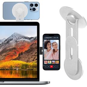 Updated Magnetic Laptop Phone Holder - Adjustable Continuity Camera Mount Stand Compatible with MagSafe, Slim Laptop Mount Computer Expansion Bracket for All Smartphone Silver