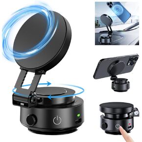 Vacuum Magnetic Car Phone Mount,Upgraded Magnetic Phone Holder for Car,360°Portable Phone Holder,Magnetic Car Mount for Smooth Surface,Black