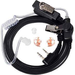 HYS Surveillance Acoustic Tube 2 Way Radio Earpiece Ear-Clip Two Way 2 Pin Headset with Medium Earmold for Kenwood Baofeng WOUXUN Walkie Talkie