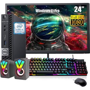 Dell OptiPlex 7060 Mini Desktop Computer with 24" FHD Monitor, RGB Speakers, Core i5-8500 3.0GHz-4.1GHz, 16GB RAM, 512GB SSD, DP Cable, RGB Keyboard, Mouse, Windows 11Pro (Renewed)