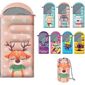 Sleeping Bag for Kids,Portable Camping Sleeping Bags for Boys&Girls with Cute Cartoon Print,Lightweight Waterproof Compact Sleeping Bag for Indoor Outdoor Hiking Travel - Deer
