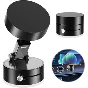 Vacuum Suction Magnetic Car Phone Holder, 2025 New Magnetic Suction Phone Mount, Adjustable Electric Vacuum Magnetic Phone Stand for Car, Foldable Strong Suction Car Holder Mount