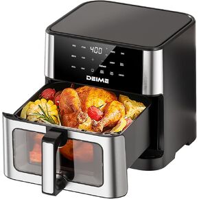 DEIME Air Fryer 10.2 QT Oilless 1700W Large Capacity Oven Air Fryers Healthy Cooker with 10 Preset, Large AirFryer for Families Visual Cooking Window, Non-Stick Basket, Included Recipe