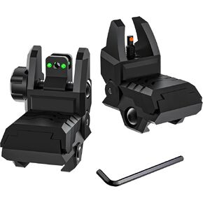 Folding Fiber Optic Sights Flip Up Sights Front and Rear Back up Sights for Picatinny Weaver Rails with Red Green Full Dots Polymer
