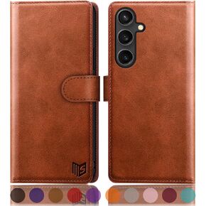 SUANPOT Compatible with Samsung Galaxy S25 Wallet case with RFID Blocking Credit Card Holder,Flip Book PU Leather Protective Cover Women Men for Samsung S25 Phone case Light Brown