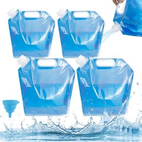 4PCS Collapsible Water Container Bag, 1.3/2.6 Gallon Plastic Foldable Water Storage Jug with Folding Funnel, No-Leak Freezable Camping Carrier Tank for Hiking Outdoor Emergency