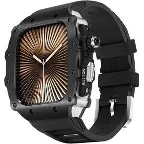 Luxury Metal Case for Apple Watch Band 46mm, Rugged Cover with Sports Bands for iWatch Series 10 46mm Men's Protective Case