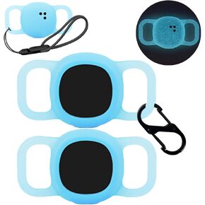 2pack Case for Tile by Life360 Sticker(2024),NOUKAJU Small Bluetooth Tracker Silicone Protective Cover(with Carabiner + Lanyard) Drop-Proof,Protective Case for Tile Sticker 2024 Glow at Night(Blue)