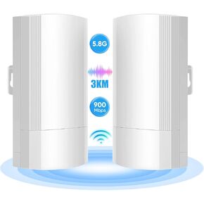 Wireless Bridge，Point to Point Wireless Bridge Extending WiFi to Outbuildings Long Range up to 2-3KM CPE200 with 12dBi High-Gain Antenna，24V PoE Power, IP65 Waterproof, 2 Pack White