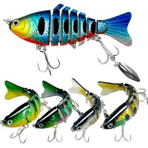 5 PCS Saltwater Fishing Lures Top Water Bass Fishing Lures, Multi Jointed Fishing Lures Topwater Bass Lures Swimbait, Top Water Lures Swim Baits for Bass Fishing with Spinner Blade For Walleye