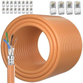 Cat 7 Outdoor Ethernet Cable 500.1ft (SFTP Triple Shielded Internet Cable | DIY Bulk Cable | x 20 RJ45) High-Speed 10Gbps 600MHz Network Cable, Direct Burial, Waterproof/UV Resistant, for Router