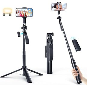 Marchpower 67'' Tripod for Cell Phone, Selfie Stick Tripod for iPhone Android with Remote and Light, Panoramic Photography, Portable Travel Tripod for Video Recording/Live Streaming/Photography/Vlog
