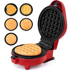 Holstein Housewares Personal Griddle & Waffle Maker with 7 Interchangeable Plates – Create Heart, Dog, and Cat Waffles, Pancakes, and Fun-Shaped Treats