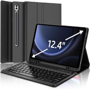 Samsung Galaxy Tab S10+ Plus 2024/S9 Plus Keyboard Case12.4 inch 2023, Detachable Wireless Bluetooth Keyboard, Slim Folio Smart Cover with S Pen Holder for Galaxy Tab S10+/S9 Plus/S8 Plus/S7+ Black