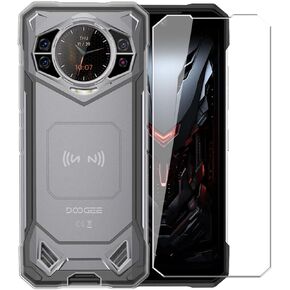 Case for Doogee S200 + Glass Screen Protector Tempered Film - Transparent Silicone Soft Flexible Bumper Shockproof TPU Protective Cover Shell for Doogee S200 (Clear)